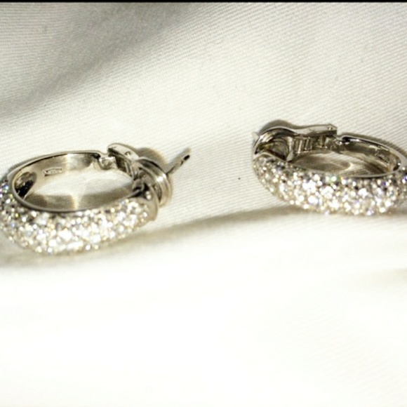 Pair of platinum and diamond hoop earrings. - Picture 2 of 8